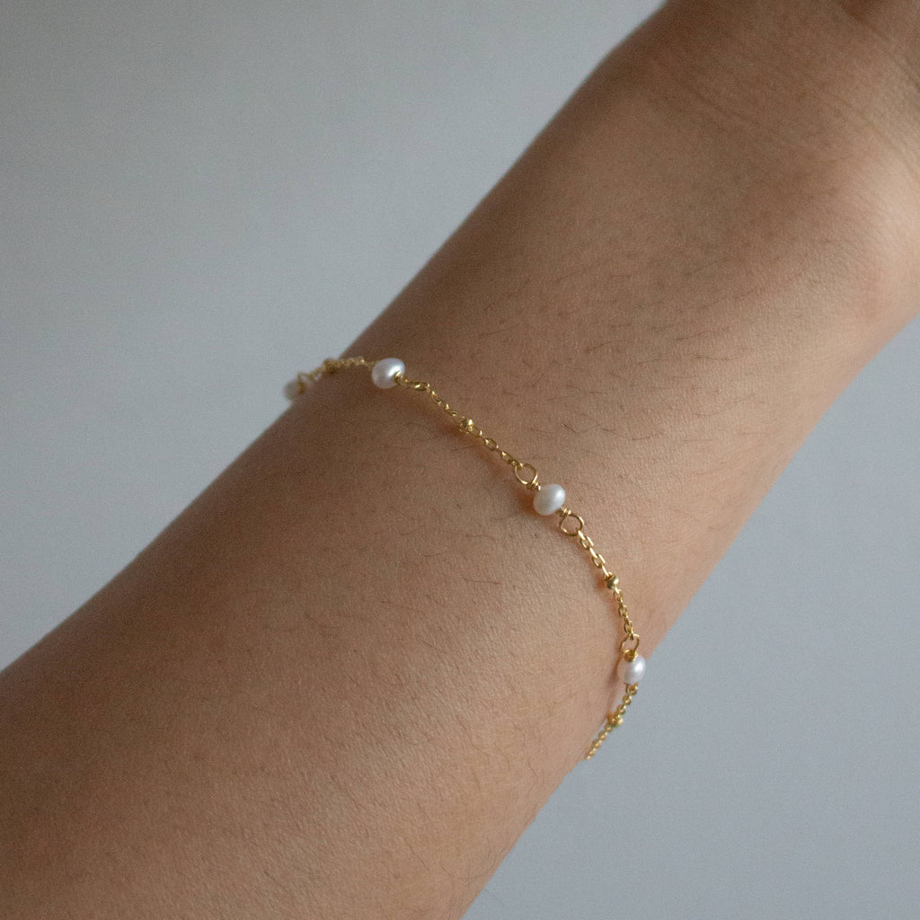 Sterling Silver Freshwater Pearl Bracelet -  14kt Gold Vermeil