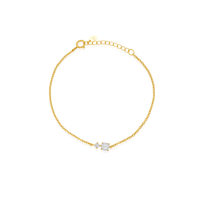 Sterling Silver Toi Et Moi Freshwater Pearl Cz Bracelet - 14kt Gold Vermeil