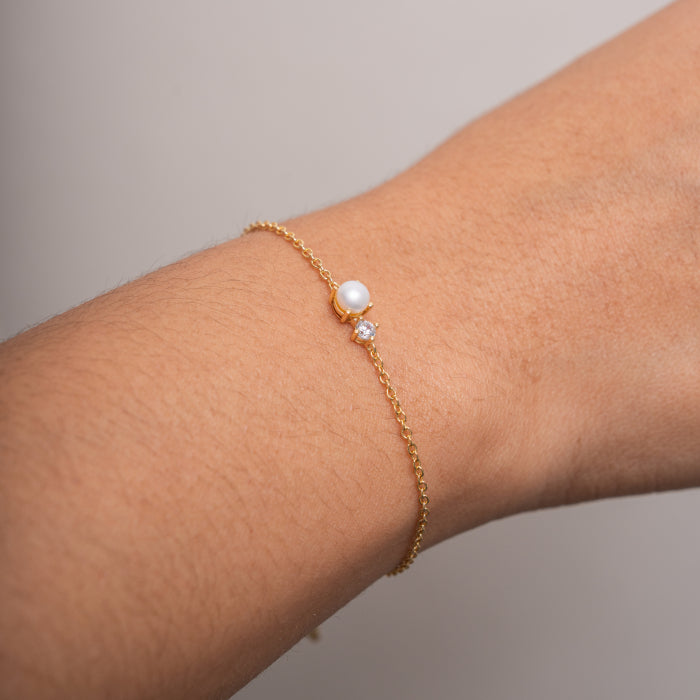 Sterling Silver Toi Et Moi Freshwater Pearl Cz Bracelet - 14kt Gold Vermeil