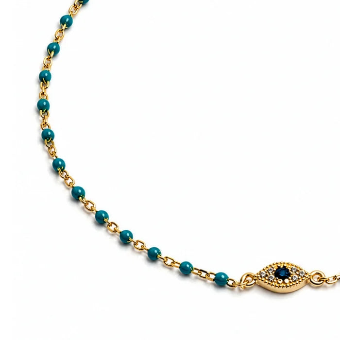 Sterling Silver Gold Vermeil CZ Evil Eye Turquoise Beads Bracelet