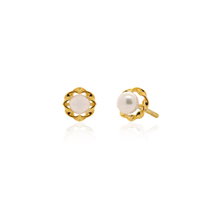 10K Yellow Gold Pearl Blossom Stud Earrings