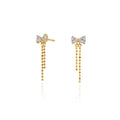 10K Yellow Gold Bow Tassel Drop Earrings