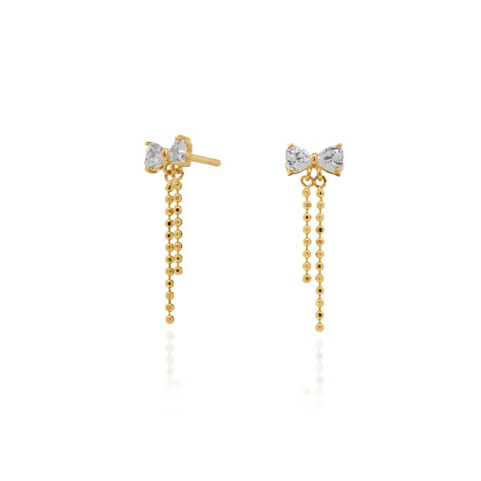 10K Yellow Gold Bow Tassel Drop Earrings