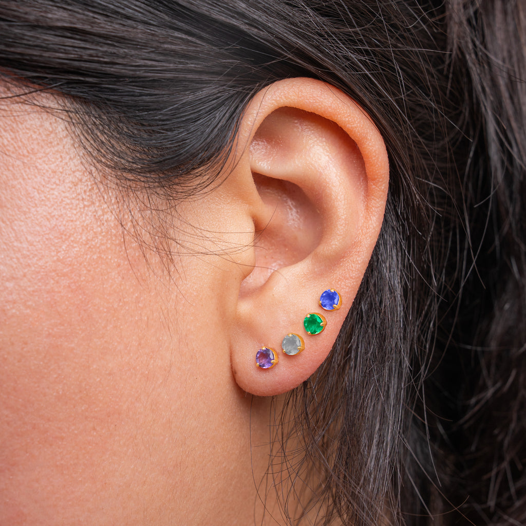 10K Yellow Gold 10K 3 Prongs Birthstone Studs 4mm