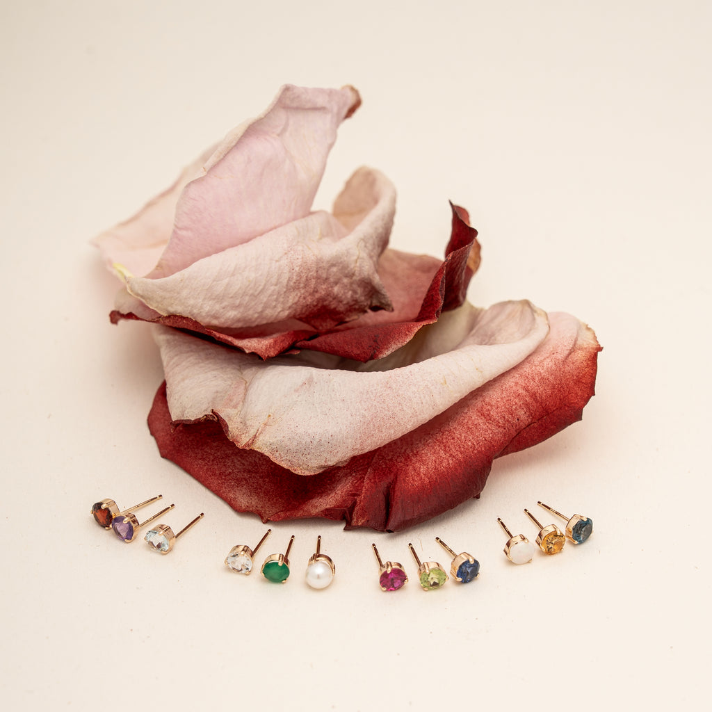 10K Yellow Gold 10K 3 Prongs Birthstone Studs 4mm