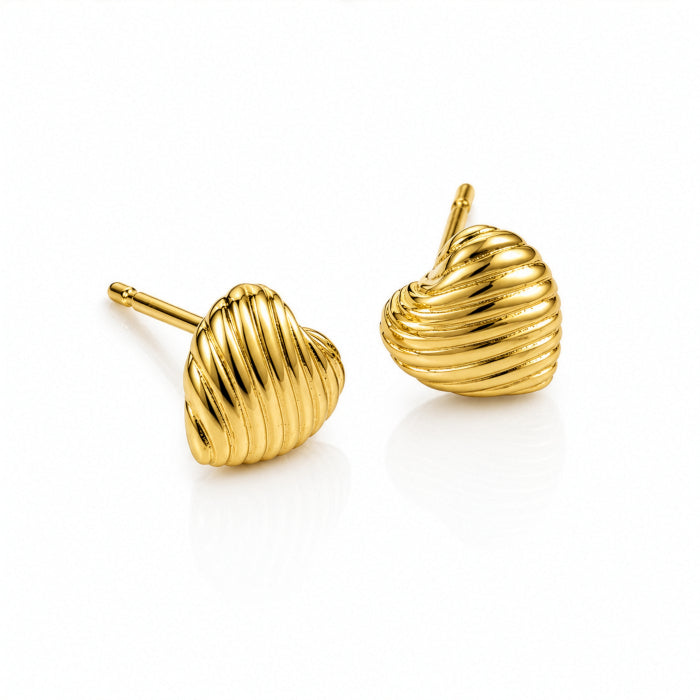 10K Yellow Gold Sculpted Heart Gold Studs