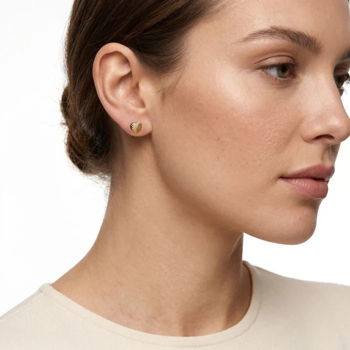 10K Yellow Gold Sculpted Heart Gold Studs