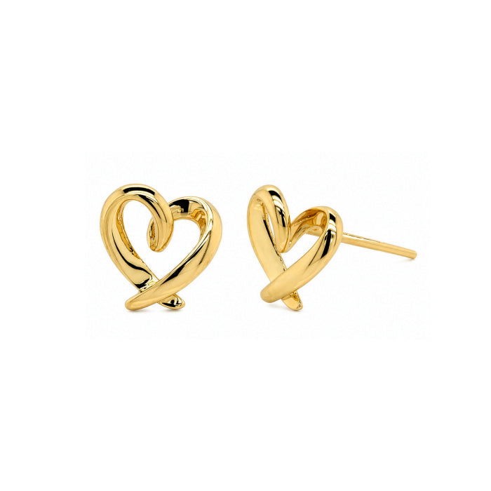 10K Yellow Gold Amour Ribbon Heart Earrings