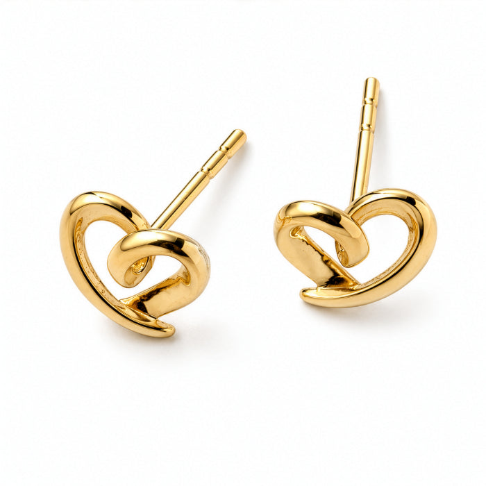 10K Yellow Gold Amour Ribbon Heart Earrings