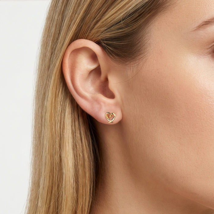 10K Yellow Gold Amour Ribbon Heart Earrings