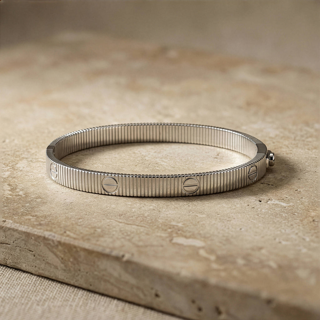 Sterling Silver Ribbed Love Bangle