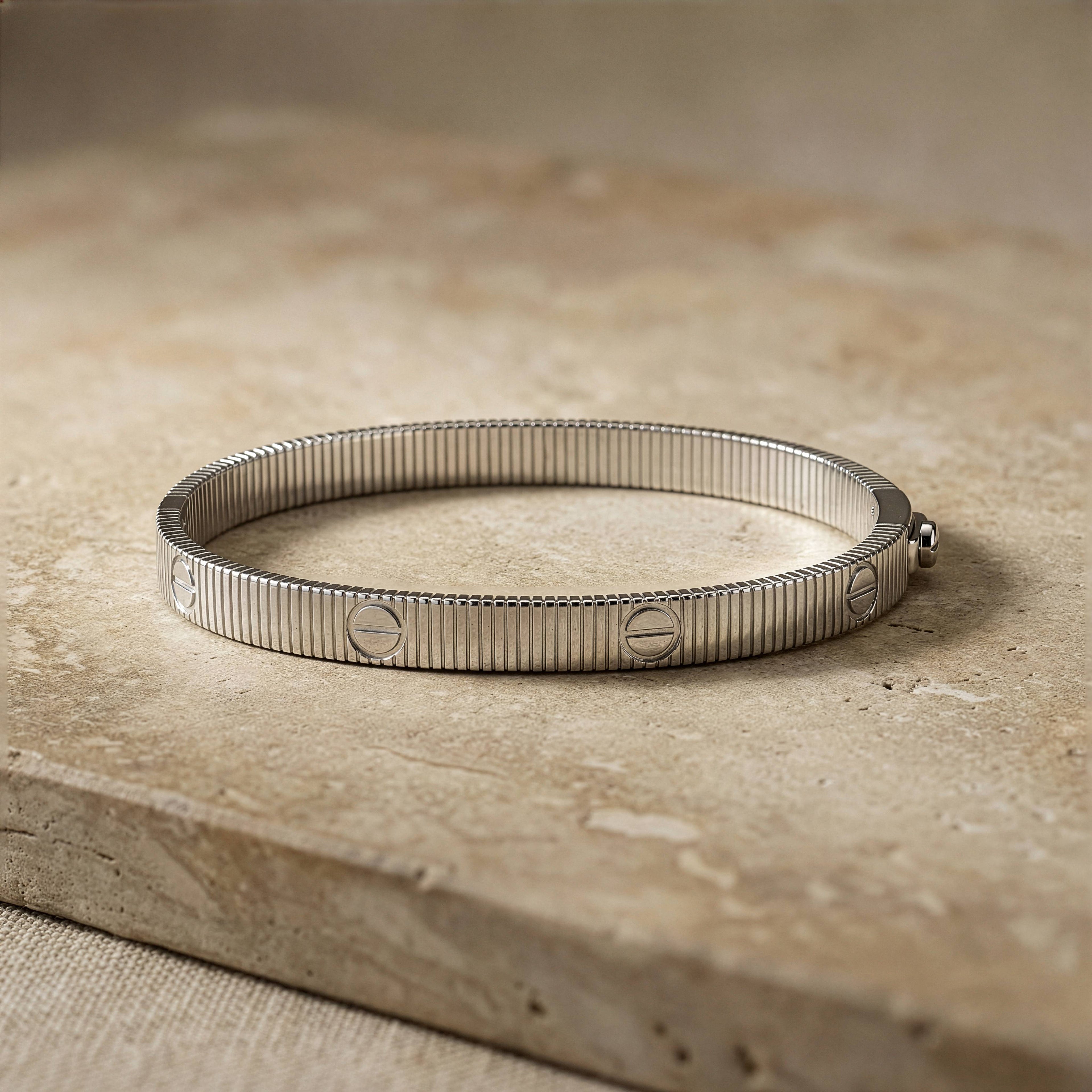 Sterling Silver Ribbed Love Bangle