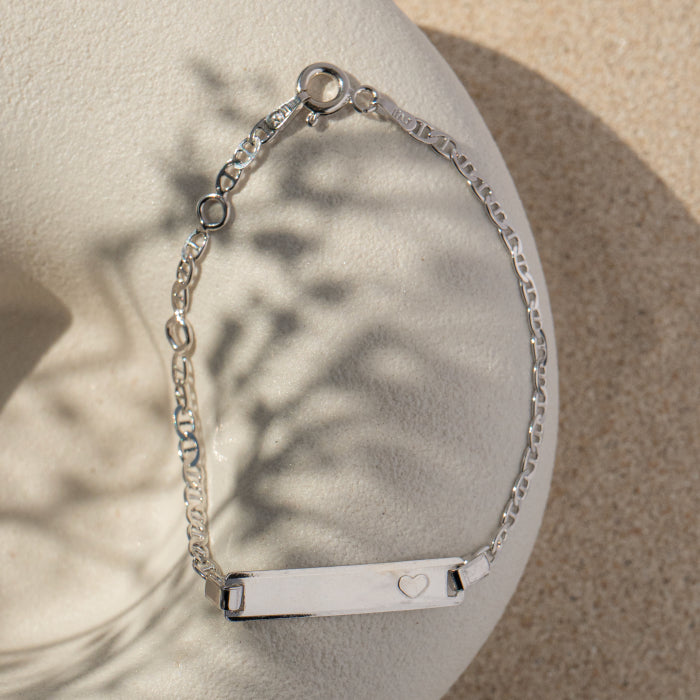 Sterling Silver flat Marina Baby Bracelet with Heart Engraving