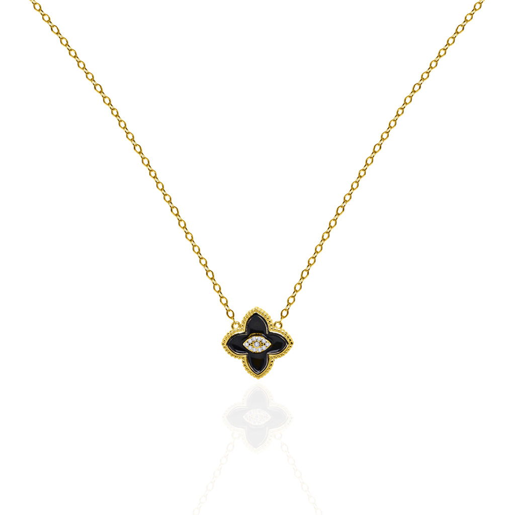 Designer Inspired Center CZ Clover Necklace - Black