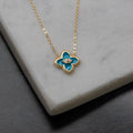Designer Inspired Center CZ Clover Necklace - Turquoise