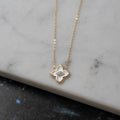 Designer Inspired Center CZ Clover Necklace - White