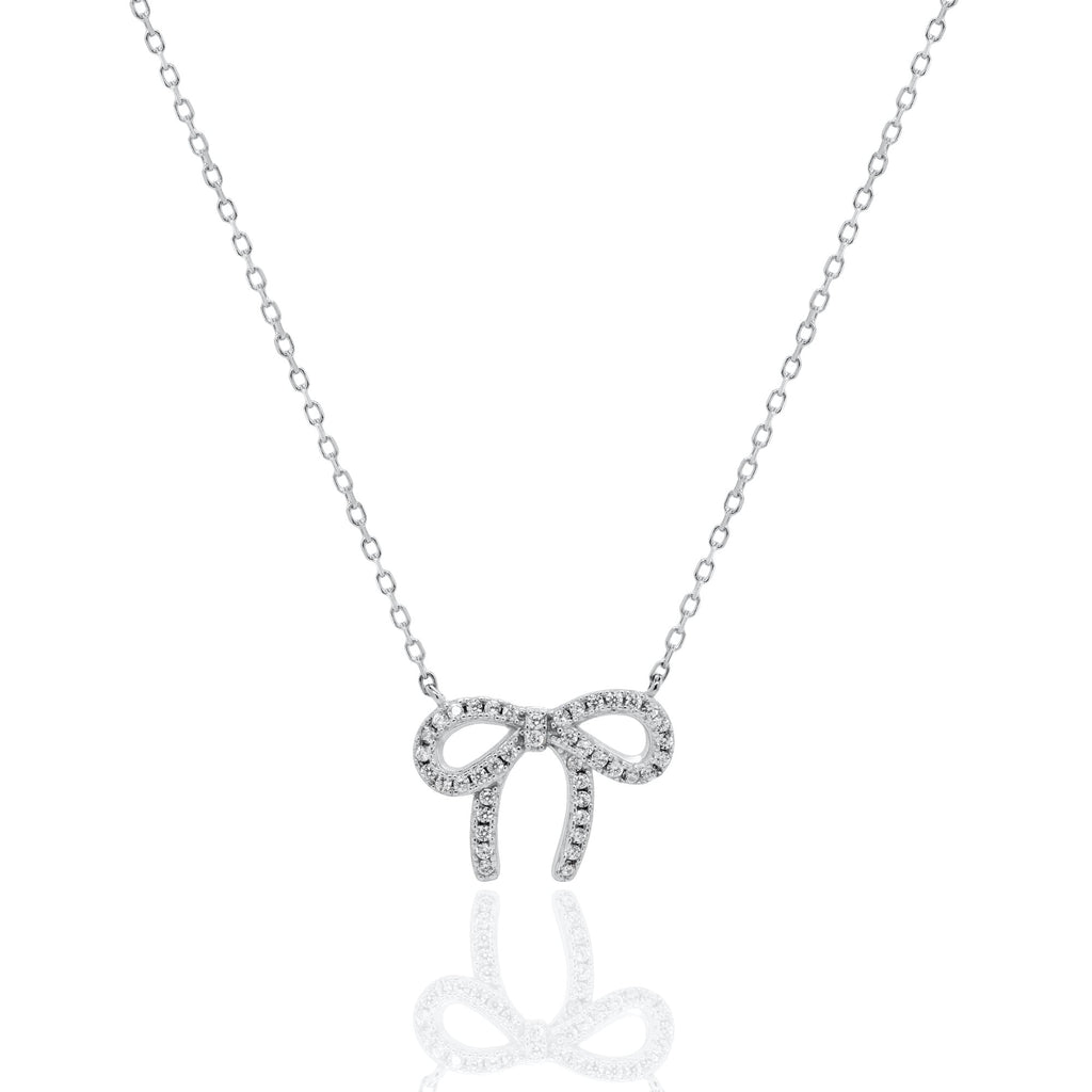 Sterling Silver Cubic Zirconia Ribbon Bow Necklace