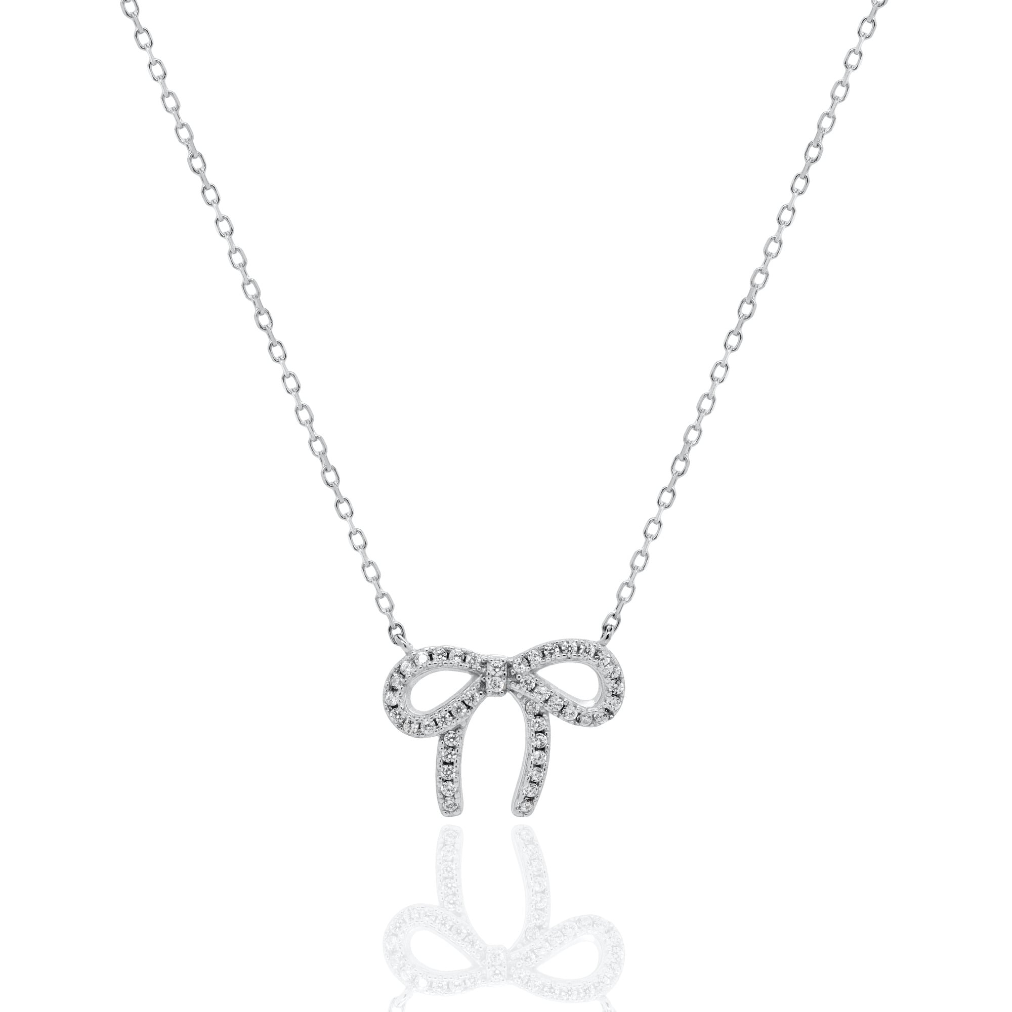 Sterling Silver Cubic Zirconia Ribbon Bow Necklace