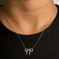 Sterling Silver Cubic Zirconia Ribbon Bow Necklace