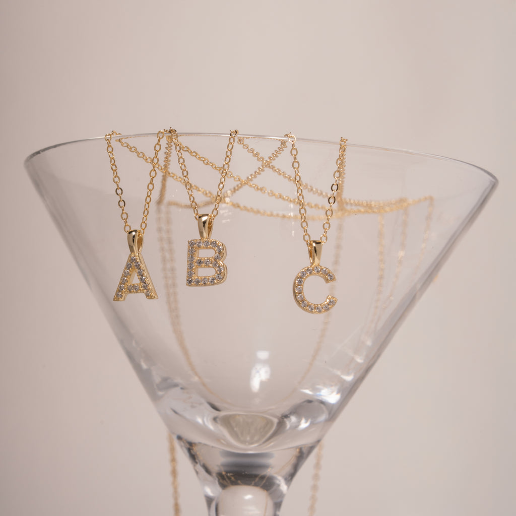 Sterling Silver Gold Vermeil Cubic Zirconia Alphabet Necklace