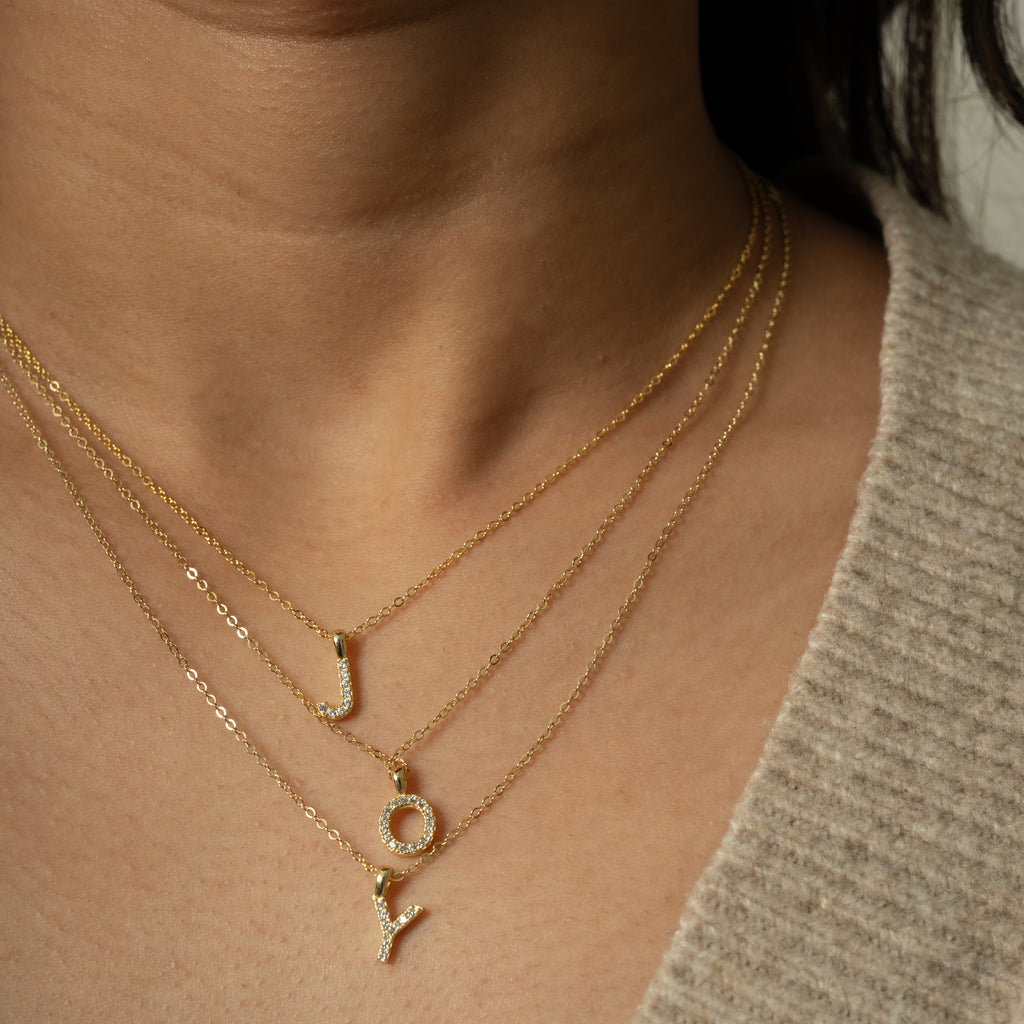 Sterling Silver Gold Vermeil Cubic Zirconia Alphabet Necklace