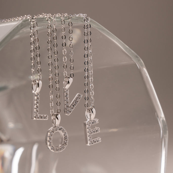 Sterling Silver Cubic Zirconia Alphabet Necklace