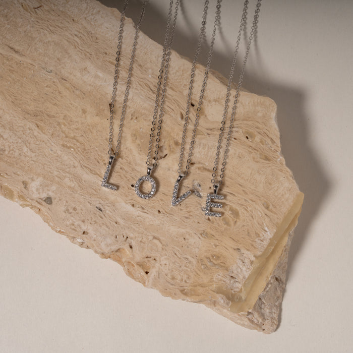 Sterling Silver Cubic Zirconia Alphabet Necklace