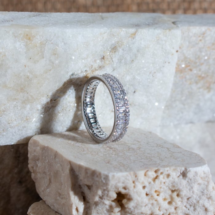 Sterling Silver Cubic Zirconia Baguette Band Ring