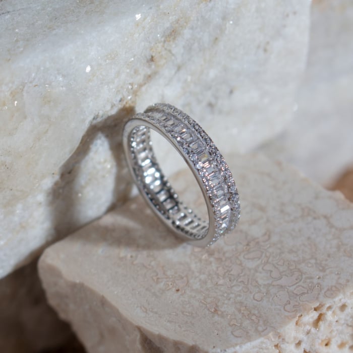 Sterling Silver Cubic Zirconia Baguette Band Ring