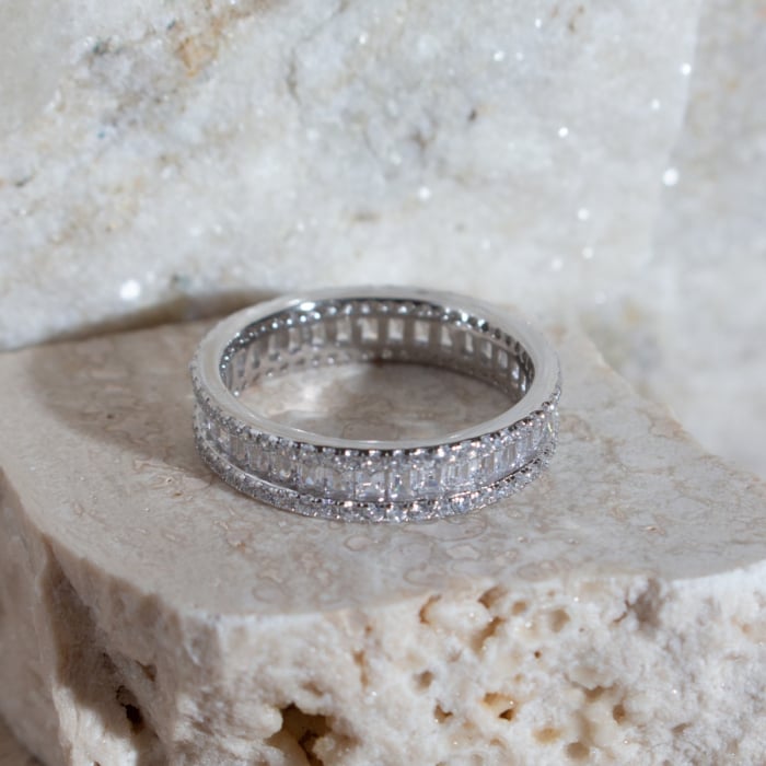 Sterling Silver Cubic Zirconia Baguette Band Ring