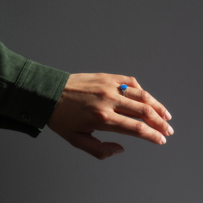 Sterling Silver Blue Opal Ring with CZ
