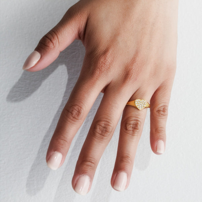 Gold Vermeil CZ Heart Signet Ring