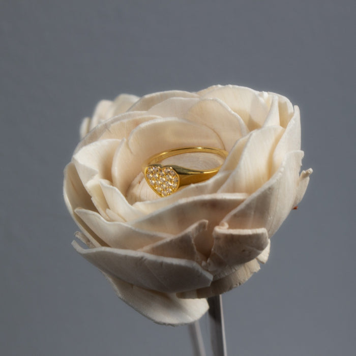 Gold Vermeil CZ Heart Signet Ring