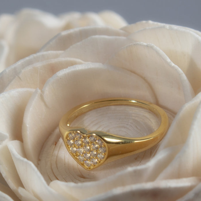 Gold Vermeil CZ Heart Signet Ring