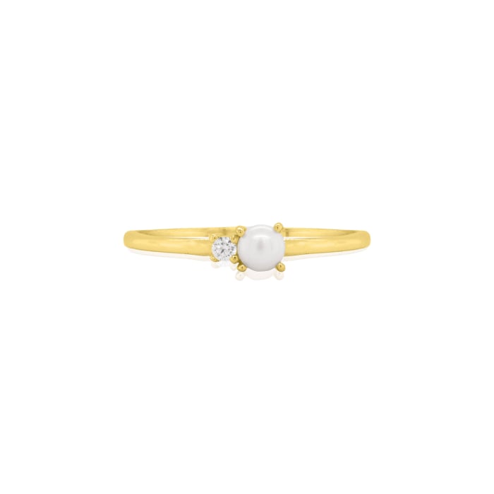 14K Gold Vermeil Toi et Moi CZ Pearl Ring