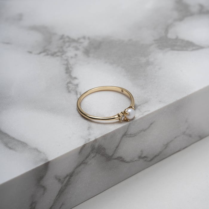 14K Gold Vermeil Toi et Moi CZ Pearl Ring