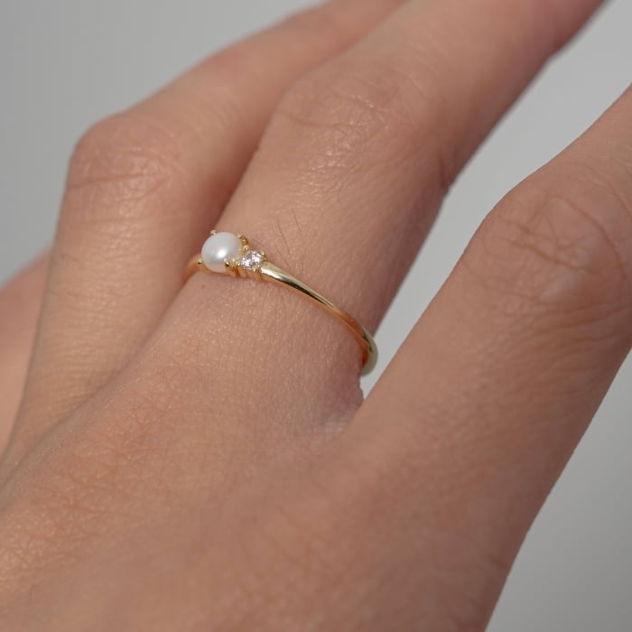 14K Gold Vermeil Toi et Moi CZ Pearl Ring