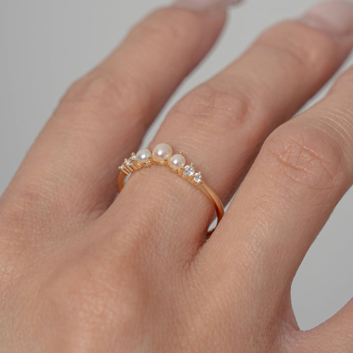 14K Gold Vermeil Freshwater Pearl Cubic Zirconia Ring