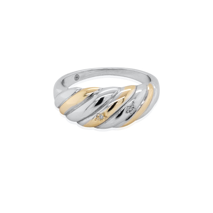 Two Tones Cubic Zirconia Twisted Dome Ring