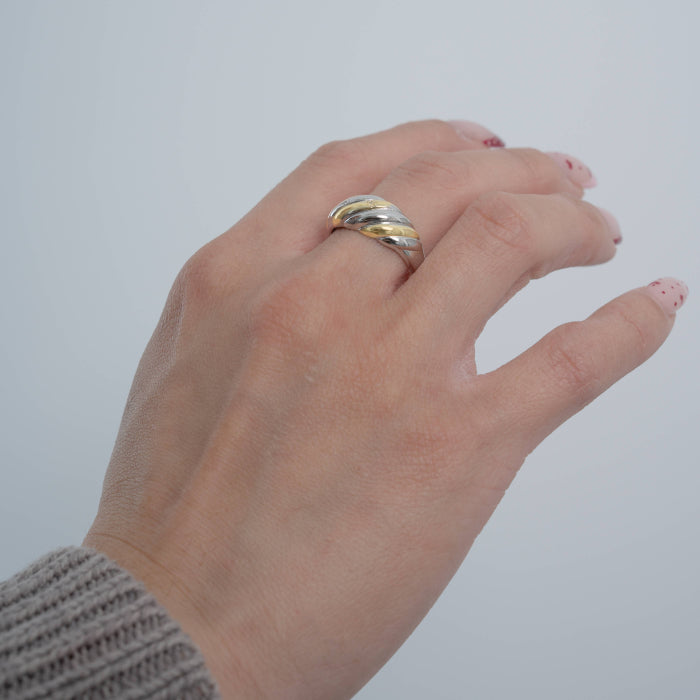 Two Tones Cubic Zirconia Twisted Dome Ring