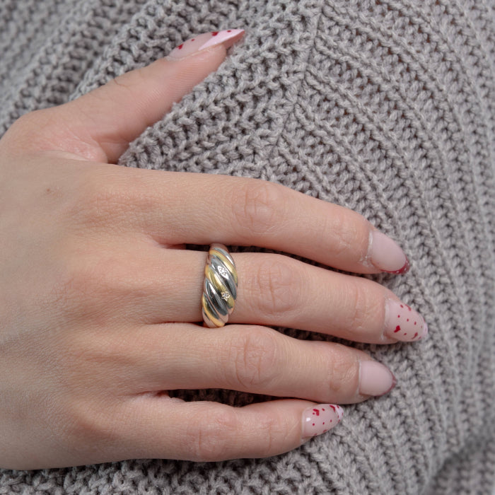 Two Tones Cubic Zirconia Twisted Dome Ring