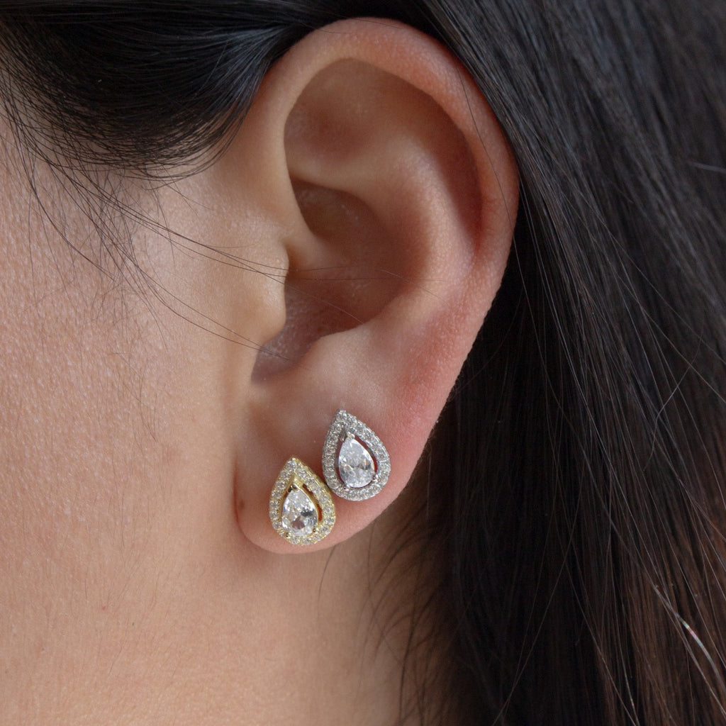 14k Gold Vermeil Halo Teardrop Studs