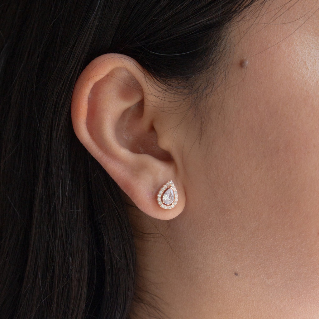 14k Gold Vermeil Halo Teardrop Studs