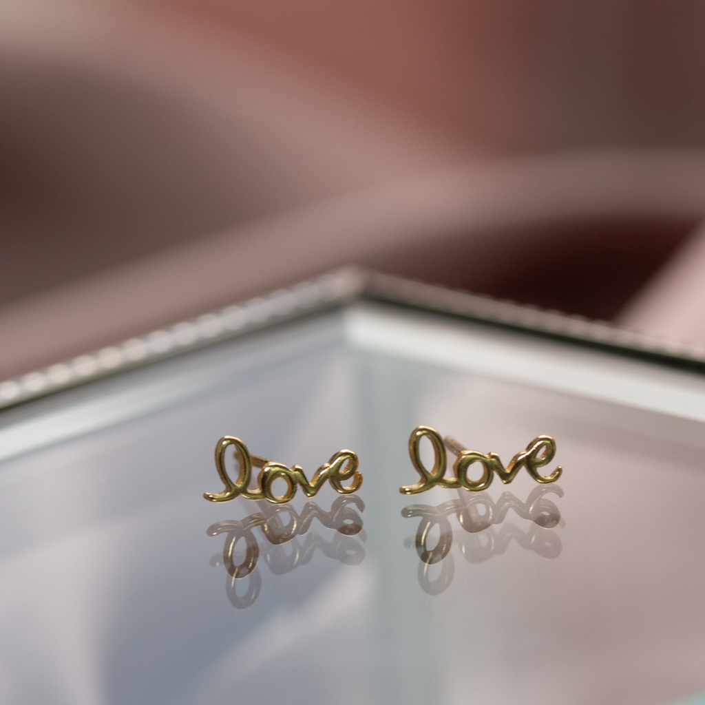 Cursive "Love" Studs