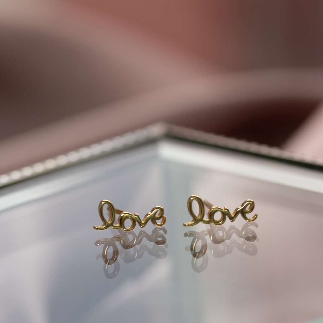 Cursive "Love" Studs