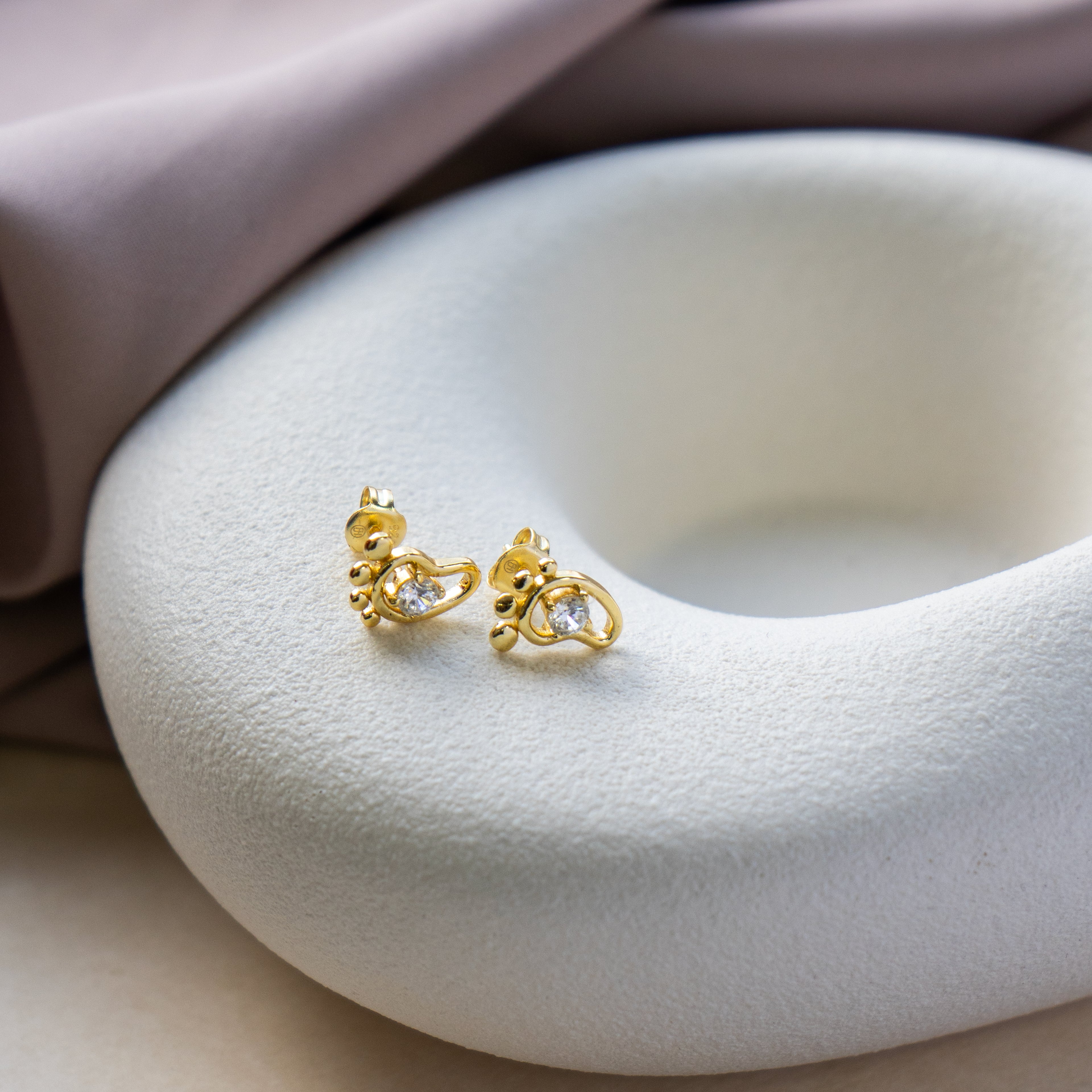 14k Gold Vermeil Baby Feet Studs with CZ