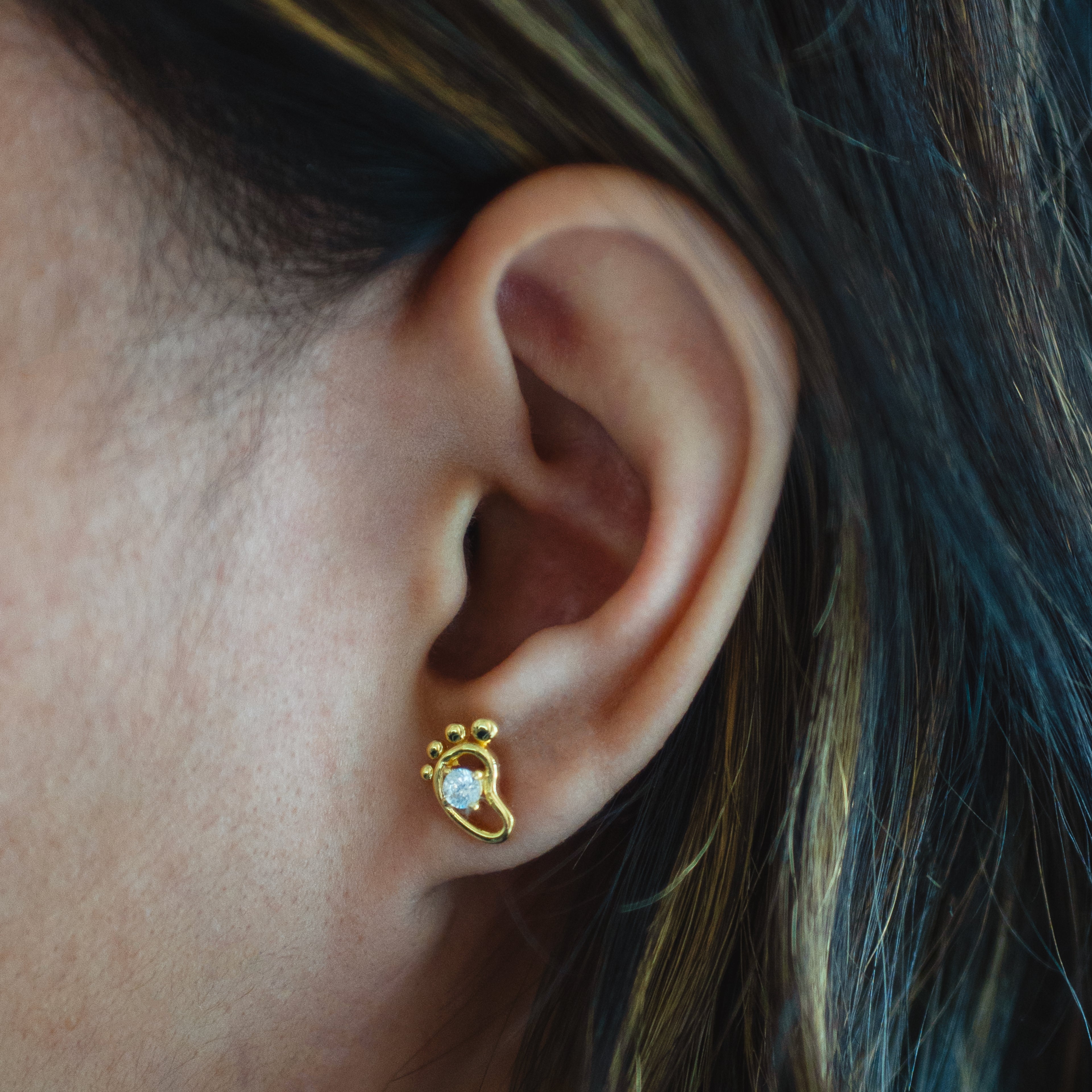 14k Gold Vermeil Baby Feet Studs with CZ
