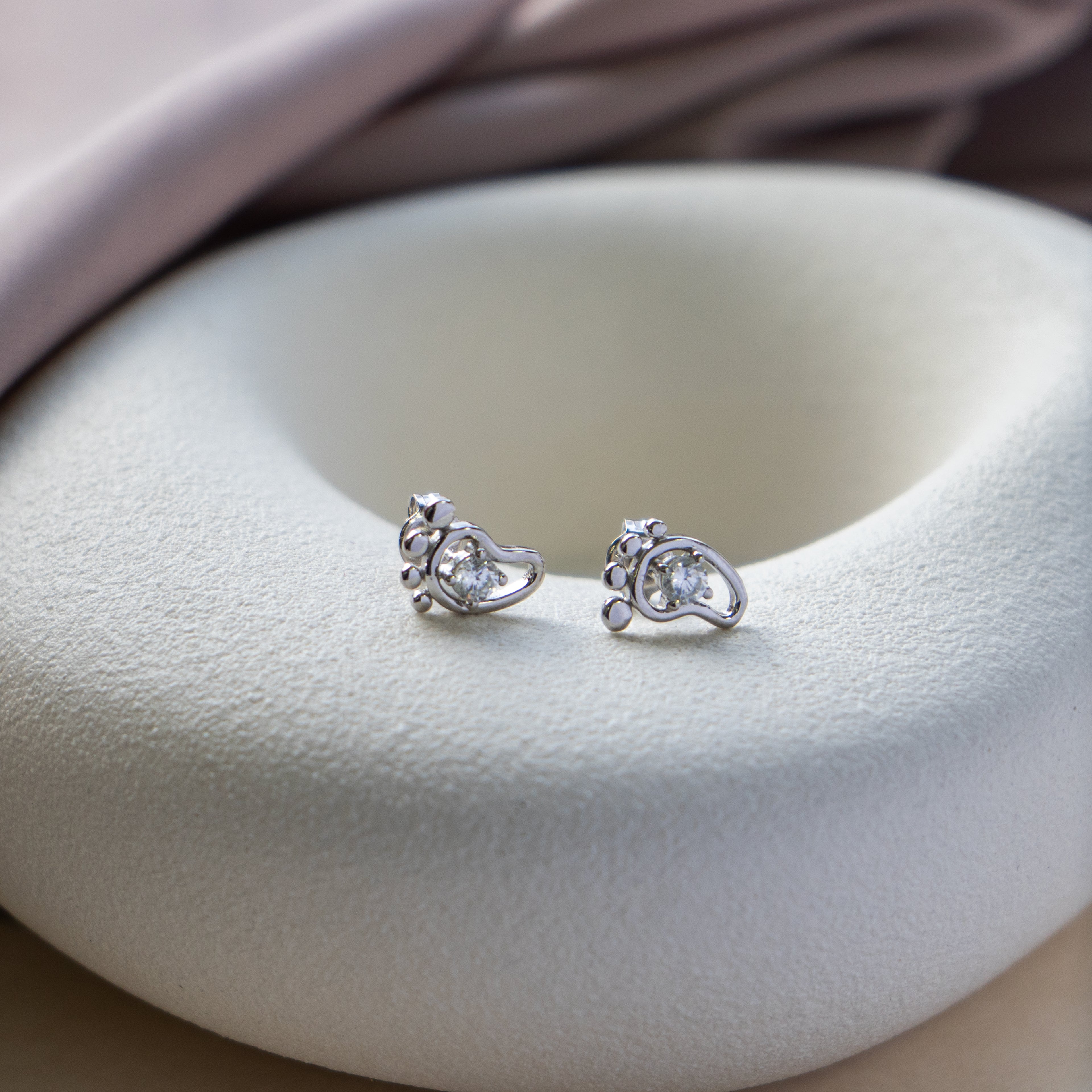 Sterling Silver Baby Feet Studs with CZ