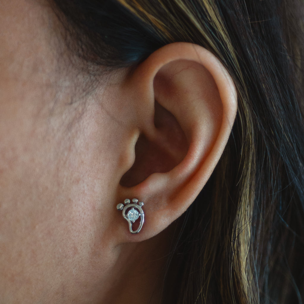 Sterling Silver Baby Feet Studs with CZ
