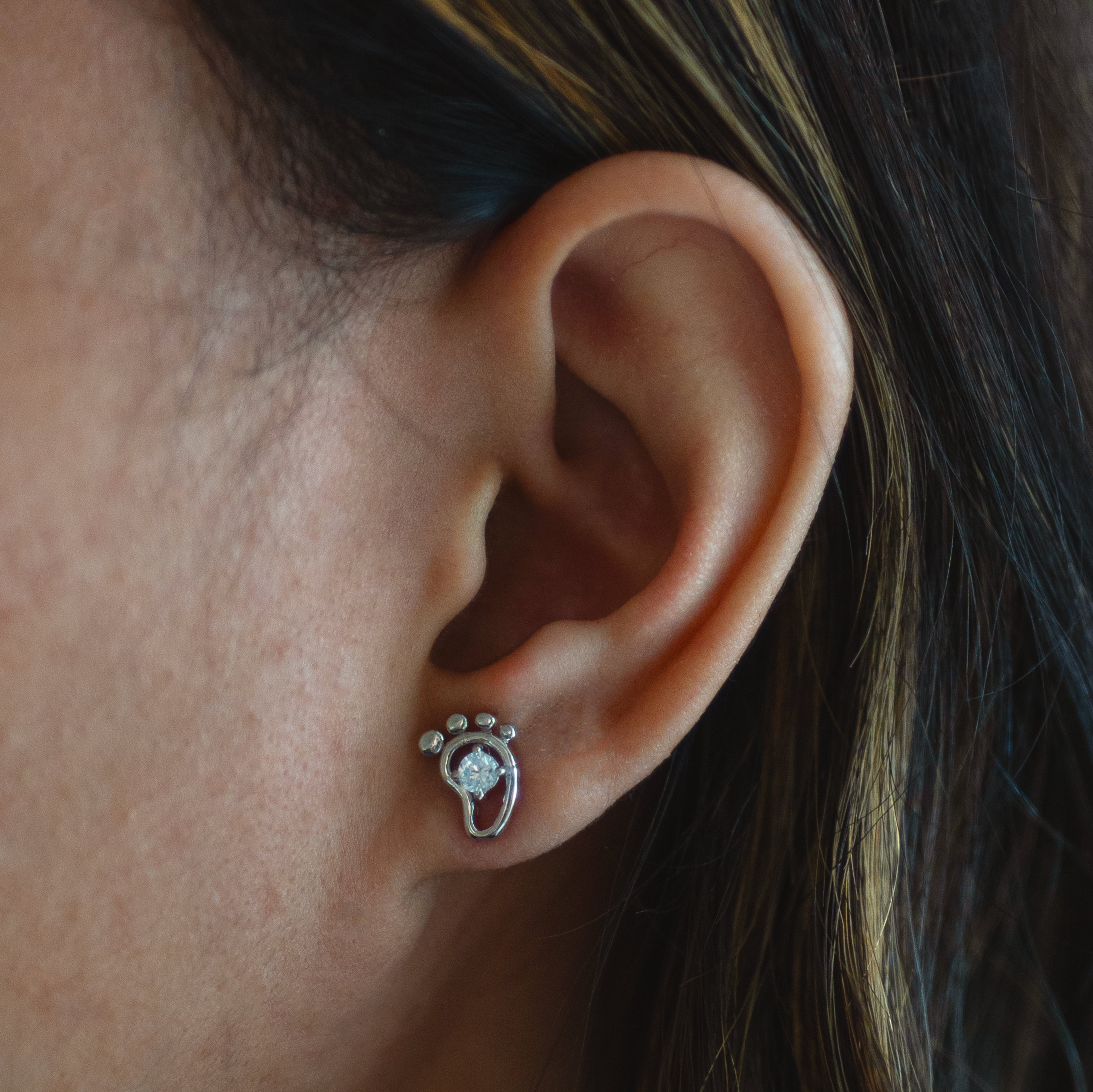 Sterling Silver Baby Feet Studs with CZ